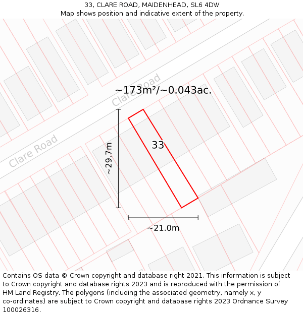 33, CLARE ROAD, MAIDENHEAD, SL6 4DW: Plot and title map