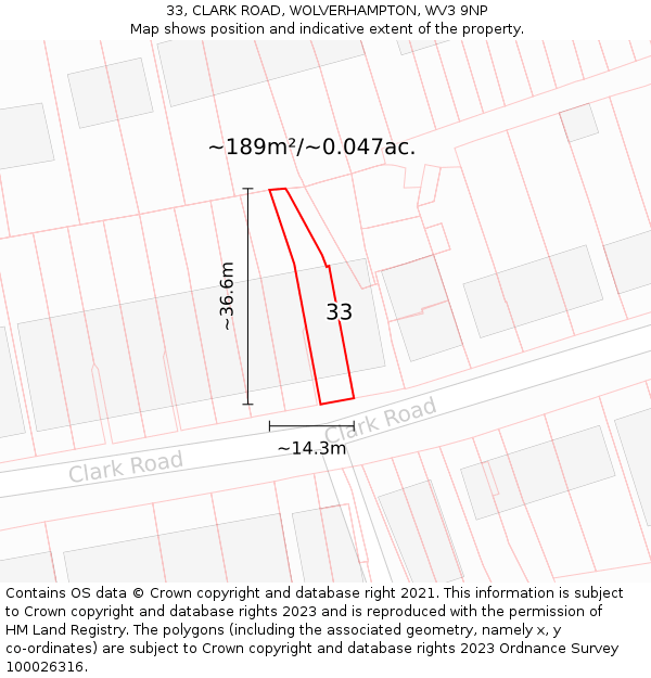 33, CLARK ROAD, WOLVERHAMPTON, WV3 9NP: Plot and title map