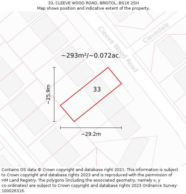33, CLEEVE WOOD ROAD, BRISTOL, BS16 2SH: Plot and title map