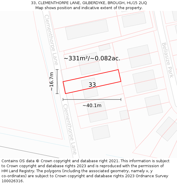 33, CLEMENTHORPE LANE, GILBERDYKE, BROUGH, HU15 2UQ: Plot and title map