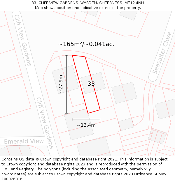 33, CLIFF VIEW GARDENS, WARDEN, SHEERNESS, ME12 4NH: Plot and title map