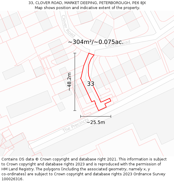 33, CLOVER ROAD, MARKET DEEPING, PETERBOROUGH, PE6 8JX: Plot and title map