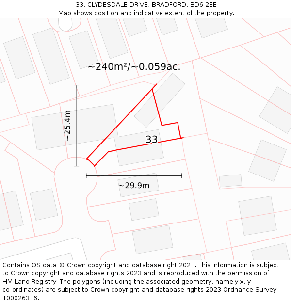 33, CLYDESDALE DRIVE, BRADFORD, BD6 2EE: Plot and title map