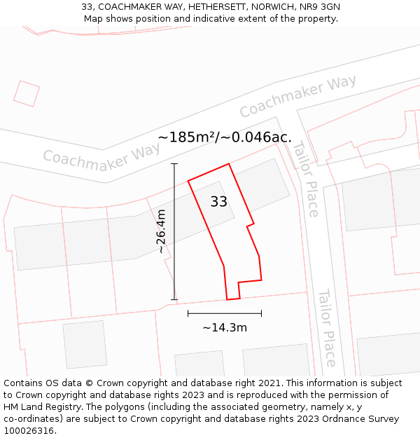 33, COACHMAKER WAY, HETHERSETT, NORWICH, NR9 3GN: Plot and title map