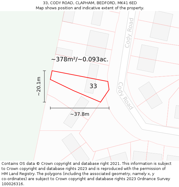 33, CODY ROAD, CLAPHAM, BEDFORD, MK41 6ED: Plot and title map