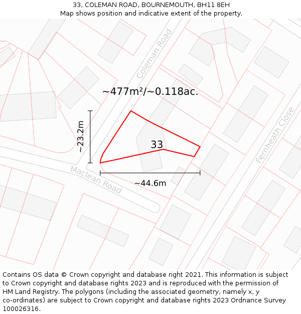 33, COLEMAN ROAD, BOURNEMOUTH, BH11 8EH: Plot and title map