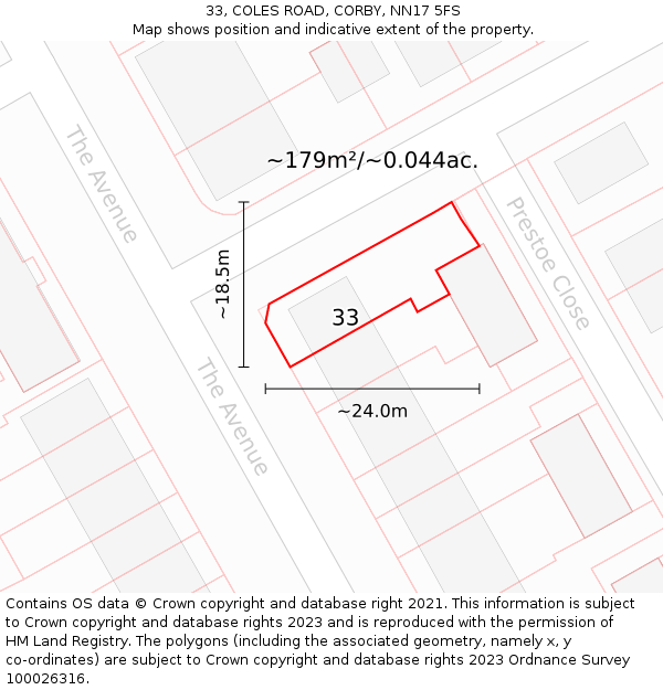 33, COLES ROAD, CORBY, NN17 5FS: Plot and title map