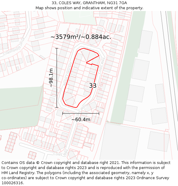 33, COLES WAY, GRANTHAM, NG31 7GA: Plot and title map