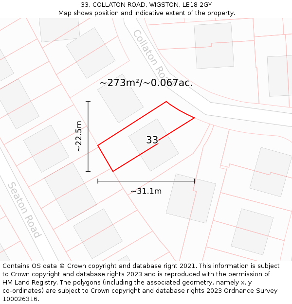 33, COLLATON ROAD, WIGSTON, LE18 2GY: Plot and title map