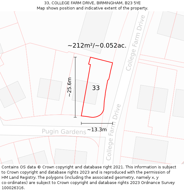 33, COLLEGE FARM DRIVE, BIRMINGHAM, B23 5YE: Plot and title map