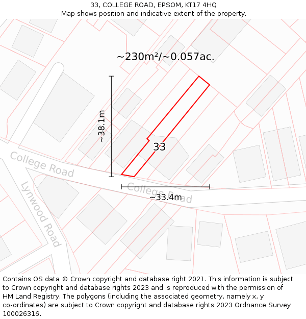 33, COLLEGE ROAD, EPSOM, KT17 4HQ: Plot and title map