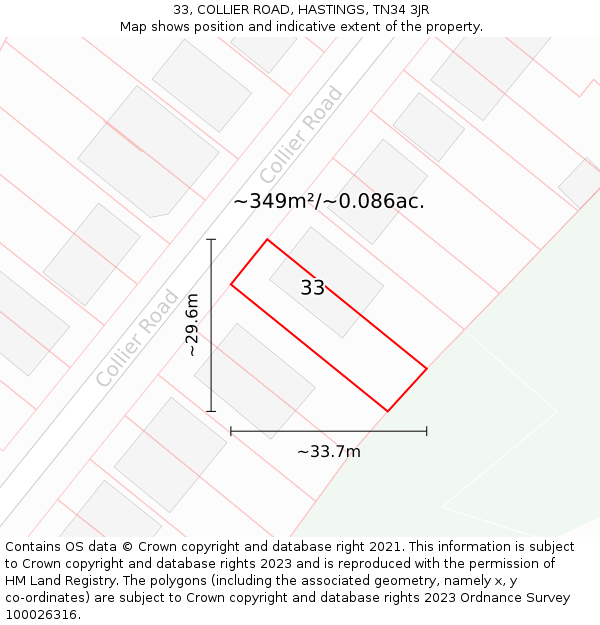 33, COLLIER ROAD, HASTINGS, TN34 3JR: Plot and title map
