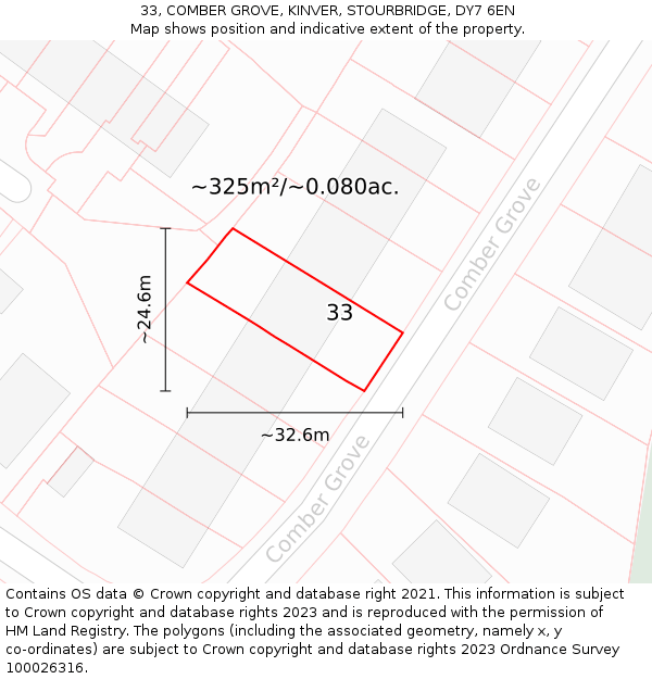 33, COMBER GROVE, KINVER, STOURBRIDGE, DY7 6EN: Plot and title map