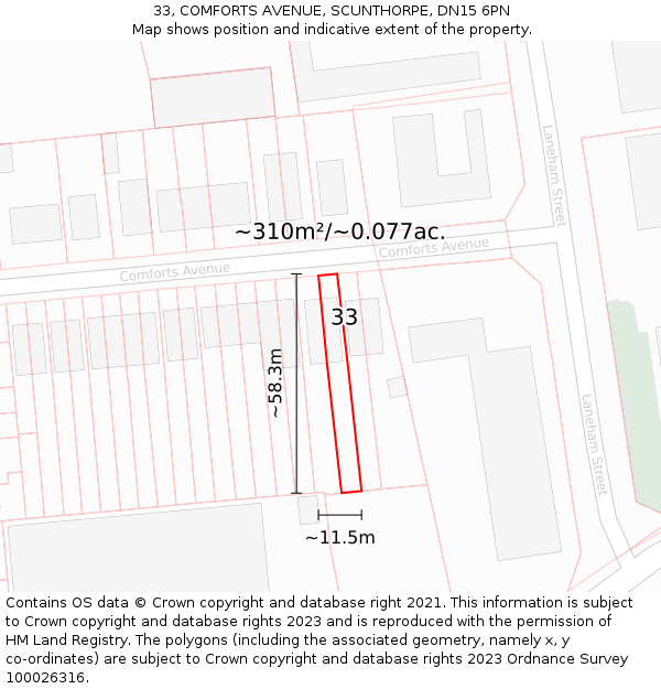 33, COMFORTS AVENUE, SCUNTHORPE, DN15 6PN: Plot and title map
