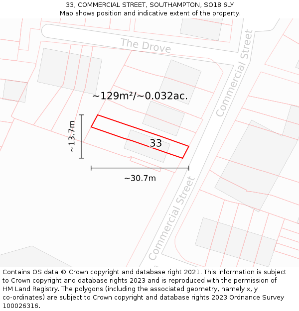 33, COMMERCIAL STREET, SOUTHAMPTON, SO18 6LY: Plot and title map