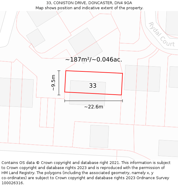 33, CONISTON DRIVE, DONCASTER, DN4 9GA: Plot and title map
