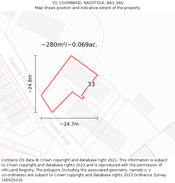 33, COOMBEND, RADSTOCK, BA3 3AN: Plot and title map