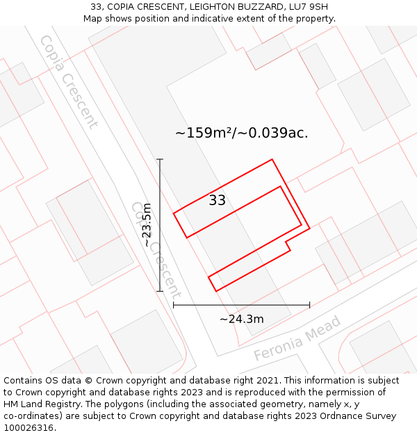 33, COPIA CRESCENT, LEIGHTON BUZZARD, LU7 9SH: Plot and title map