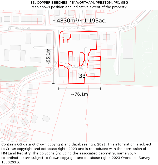 33, COPPER BEECHES, PENWORTHAM, PRESTON, PR1 9EG: Plot and title map