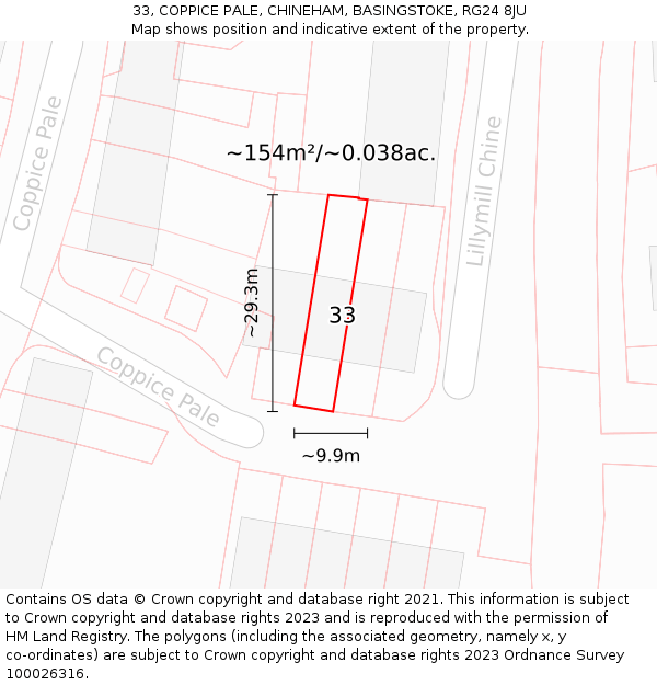 33, COPPICE PALE, CHINEHAM, BASINGSTOKE, RG24 8JU: Plot and title map