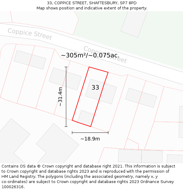 33, COPPICE STREET, SHAFTESBURY, SP7 8PD: Plot and title map