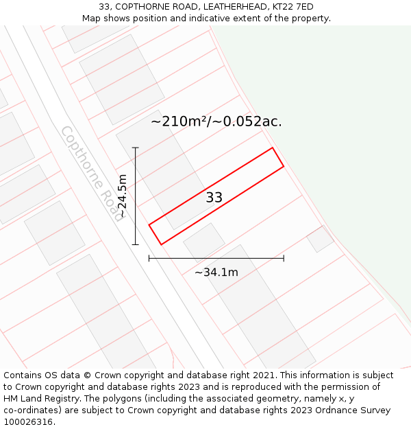 33, COPTHORNE ROAD, LEATHERHEAD, KT22 7ED: Plot and title map