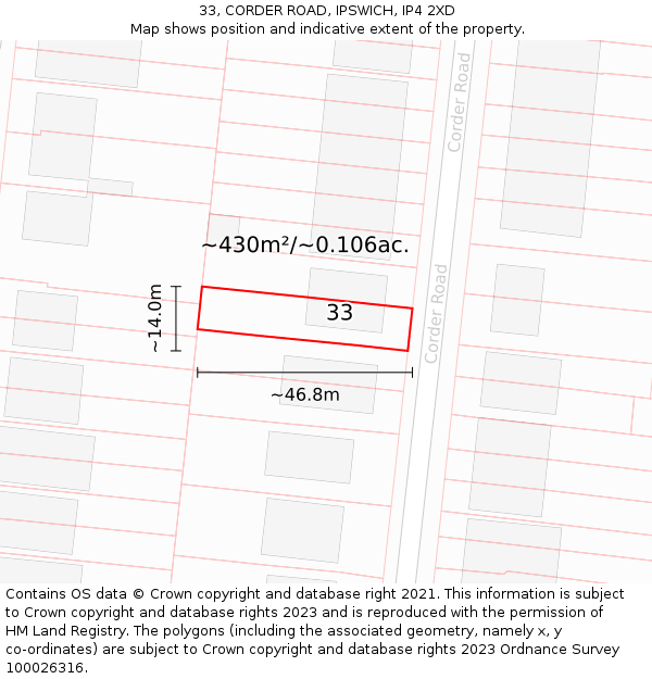 33, CORDER ROAD, IPSWICH, IP4 2XD: Plot and title map