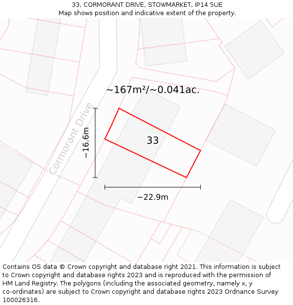 33, CORMORANT DRIVE, STOWMARKET, IP14 5UE: Plot and title map