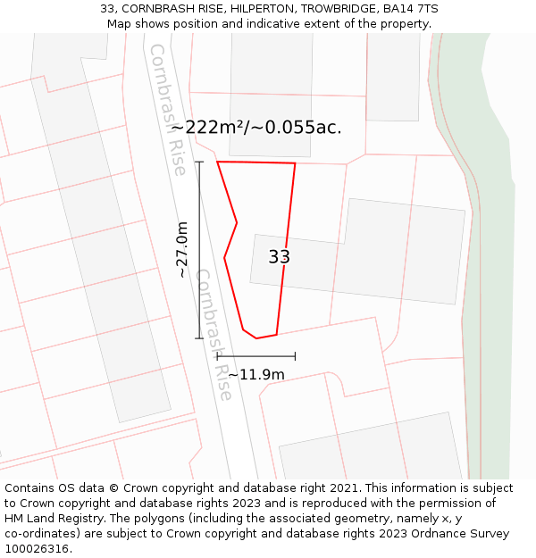 33, CORNBRASH RISE, HILPERTON, TROWBRIDGE, BA14 7TS: Plot and title map