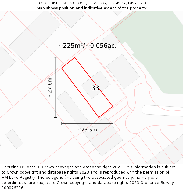 33, CORNFLOWER CLOSE, HEALING, GRIMSBY, DN41 7JR: Plot and title map