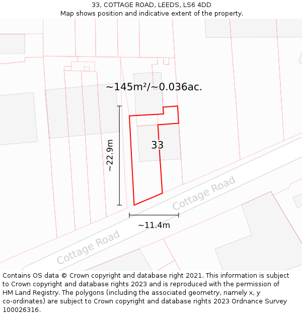 33, COTTAGE ROAD, LEEDS, LS6 4DD: Plot and title map