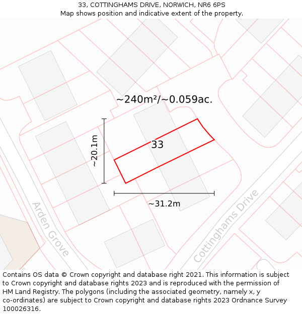 33, COTTINGHAMS DRIVE, NORWICH, NR6 6PS: Plot and title map