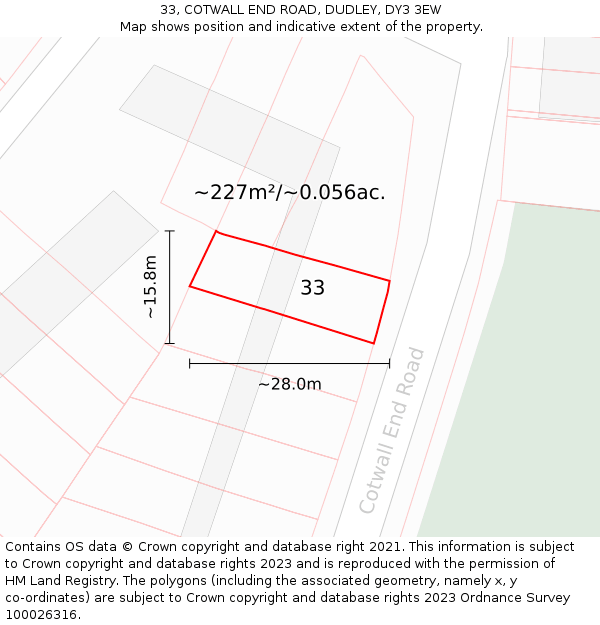 33, COTWALL END ROAD, DUDLEY, DY3 3EW: Plot and title map