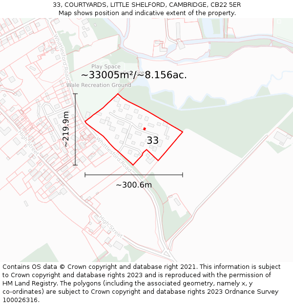 33, COURTYARDS, LITTLE SHELFORD, CAMBRIDGE, CB22 5ER: Plot and title map