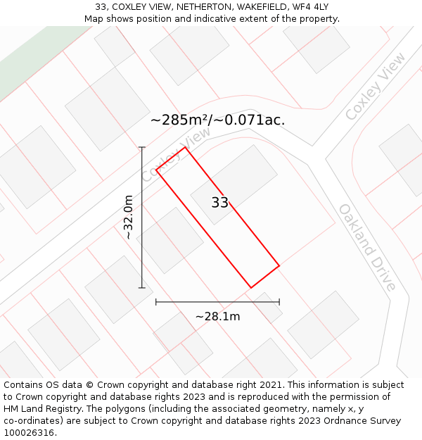33, COXLEY VIEW, NETHERTON, WAKEFIELD, WF4 4LY: Plot and title map