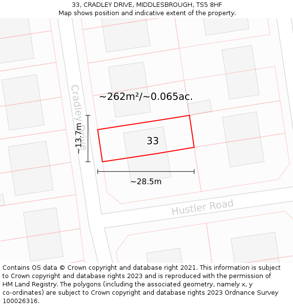 33, CRADLEY DRIVE, MIDDLESBROUGH, TS5 8HF: Plot and title map