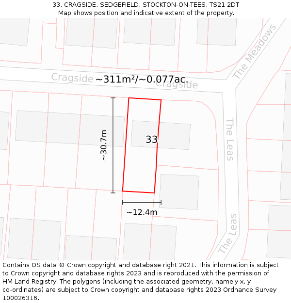 33, CRAGSIDE, SEDGEFIELD, STOCKTON-ON-TEES, TS21 2DT: Plot and title map