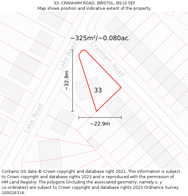 33, CRANHAM ROAD, BRISTOL, BS10 5EF: Plot and title map