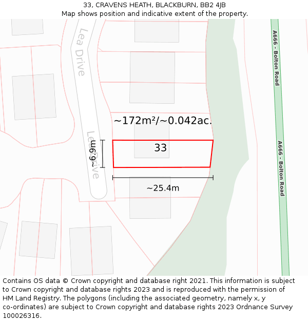 33, CRAVENS HEATH, BLACKBURN, BB2 4JB: Plot and title map