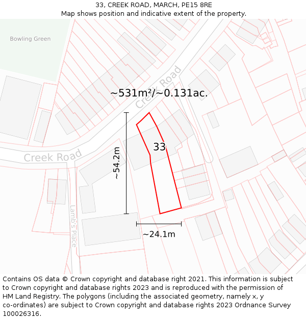 33, CREEK ROAD, MARCH, PE15 8RE: Plot and title map