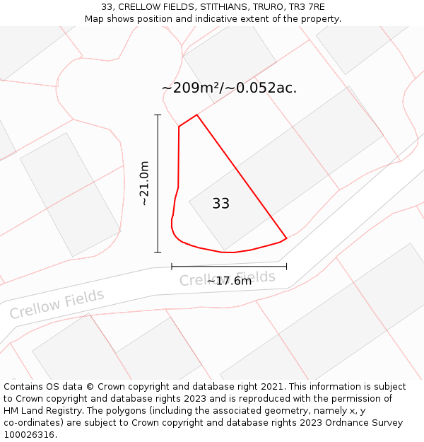 33, CRELLOW FIELDS, STITHIANS, TRURO, TR3 7RE: Plot and title map