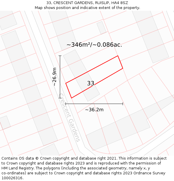 33, CRESCENT GARDENS, RUISLIP, HA4 8SZ: Plot and title map