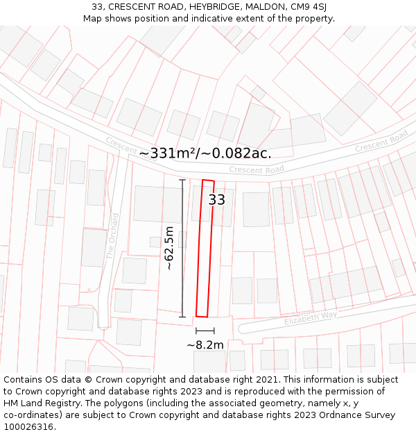 33, CRESCENT ROAD, HEYBRIDGE, MALDON, CM9 4SJ: Plot and title map