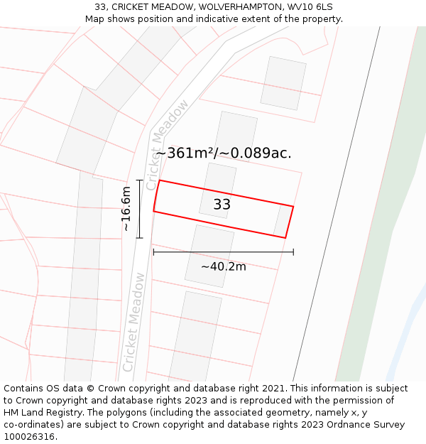 33, CRICKET MEADOW, WOLVERHAMPTON, WV10 6LS: Plot and title map