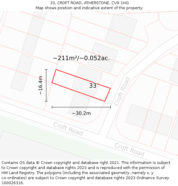 33, CROFT ROAD, ATHERSTONE, CV9 1HG: Plot and title map