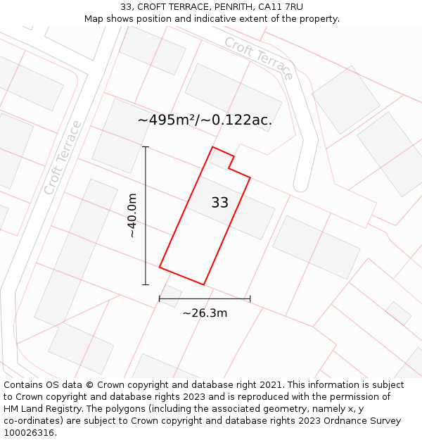 33, CROFT TERRACE, PENRITH, CA11 7RU: Plot and title map
