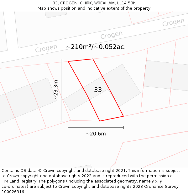33, CROGEN, CHIRK, WREXHAM, LL14 5BN: Plot and title map