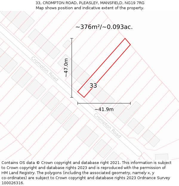 33, CROMPTON ROAD, PLEASLEY, MANSFIELD, NG19 7RG: Plot and title map