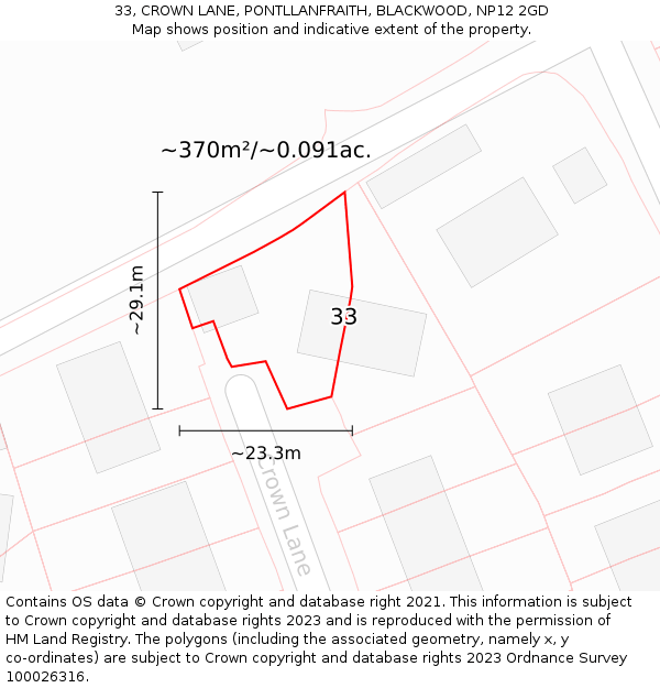 33, CROWN LANE, PONTLLANFRAITH, BLACKWOOD, NP12 2GD: Plot and title map