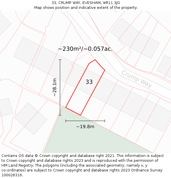 33, CRUMP WAY, EVESHAM, WR11 3JG: Plot and title map